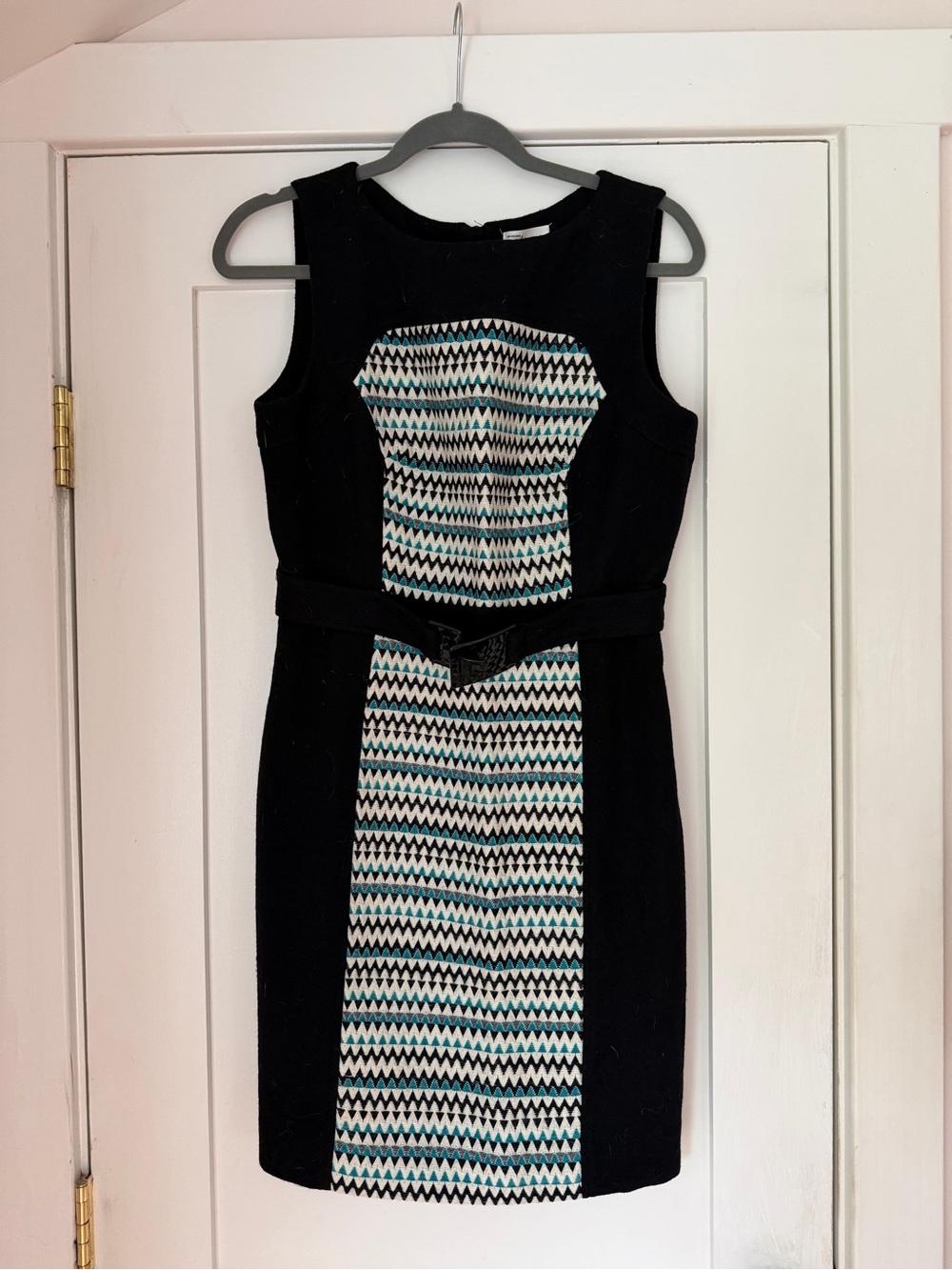 Milly Black and Teal Chevron Panel Sheath Dress